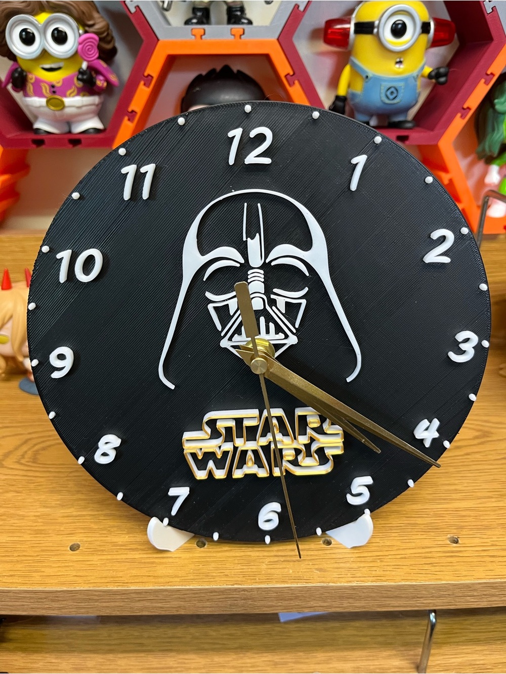 Star Wars Black and White Darth Vader Logo Clock with Gold Hands